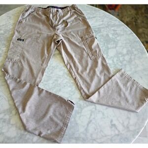 Koi Basics Holly Women Scrub Pants Small Tan Khaki Heathered Cargo Drawstring S